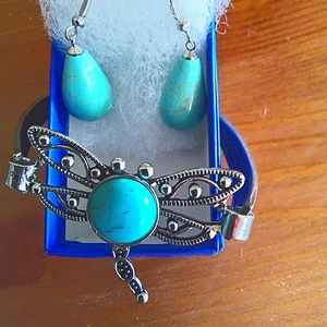 New Turquoise earring with turquoise dragonfly bracelet